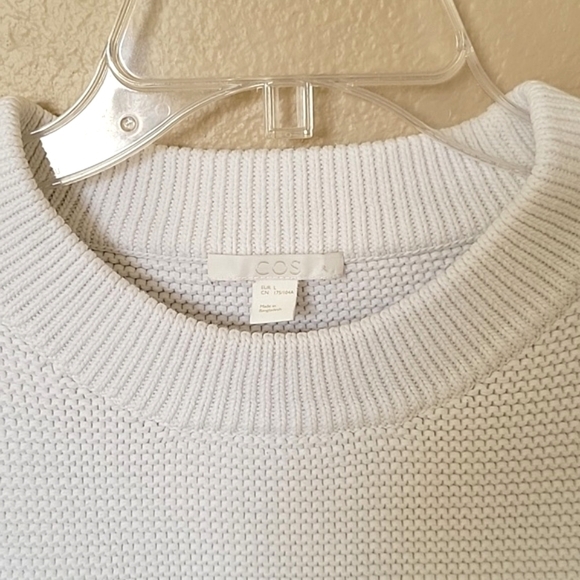 COS Womens White Neutral Chunky Knit 3/4 Sleeve Cotton Sweater - Size Large - Picture 2 of 7